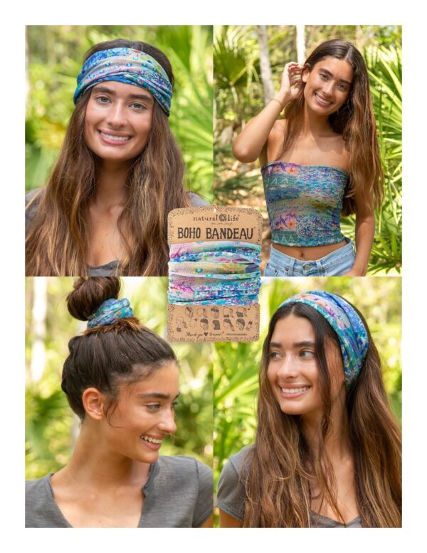 Licht blauwe brede Boho bandeau haarband