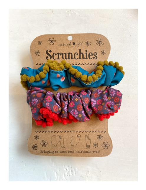 PomPon scrunchies set, flowers