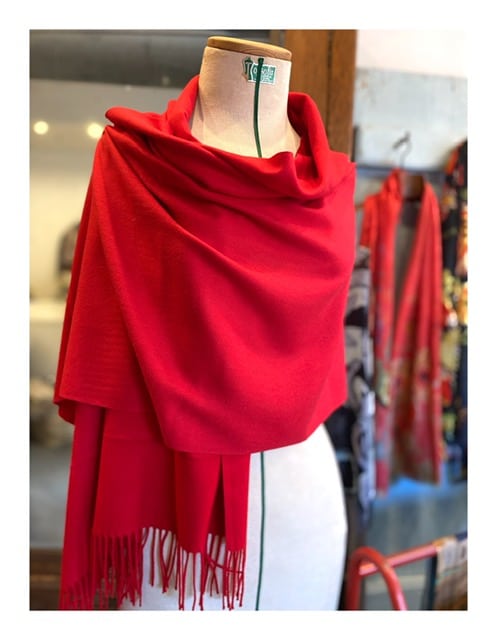 Pashmina shawl, rood met cashmère, wol en viscose
