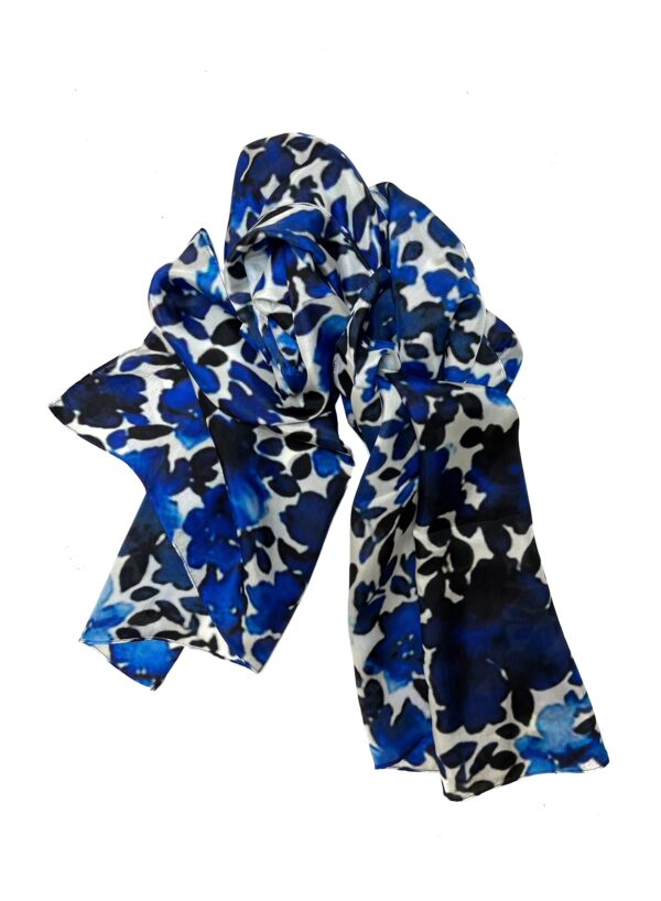 Smalle sjaal van zijde in blauw, wit en zwart