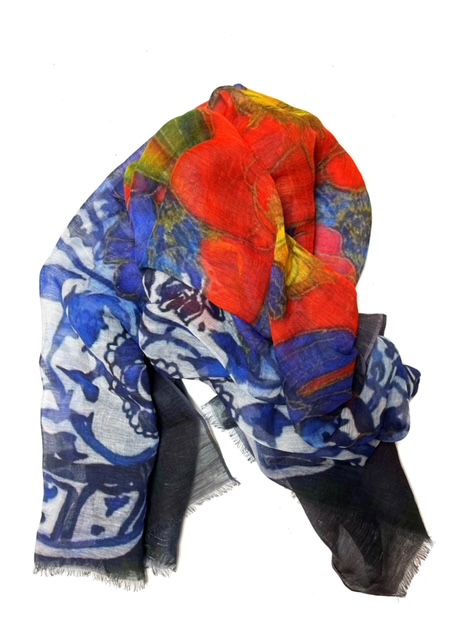 Blauw met rode Otracosa shawl van katoen en linnen