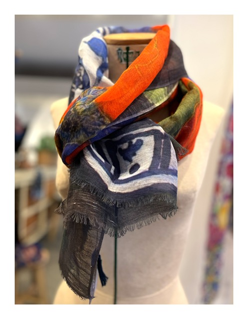 Blauw met rode Otracosa shawl van katoen en linnen