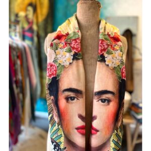 Dubbelzijdige Frida Kahlo stola shawl met geel