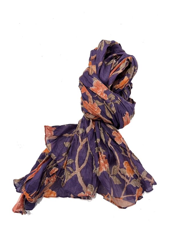 Krinkel sjaal van katoen in paars en zalm kleur