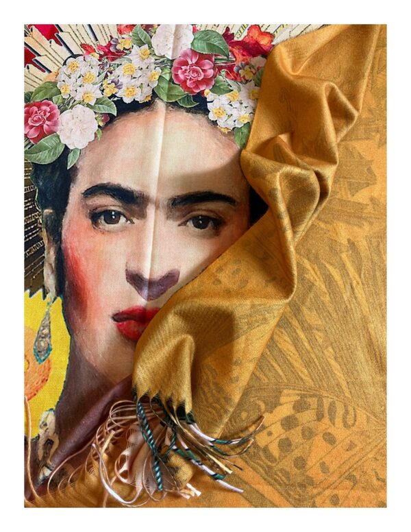 Dubbelzijdige Frida Kahlo stola shawl met geel