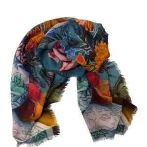 Blauwe Otracosa Art shawl met een stilleven