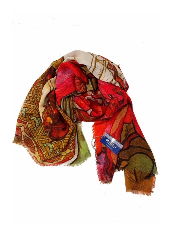 Rode Otracosa shawl in Art Nouveau stijl van Mucha