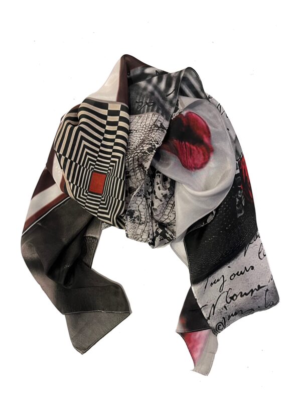 Zijde design sjaal in grijs met bordeauxrood