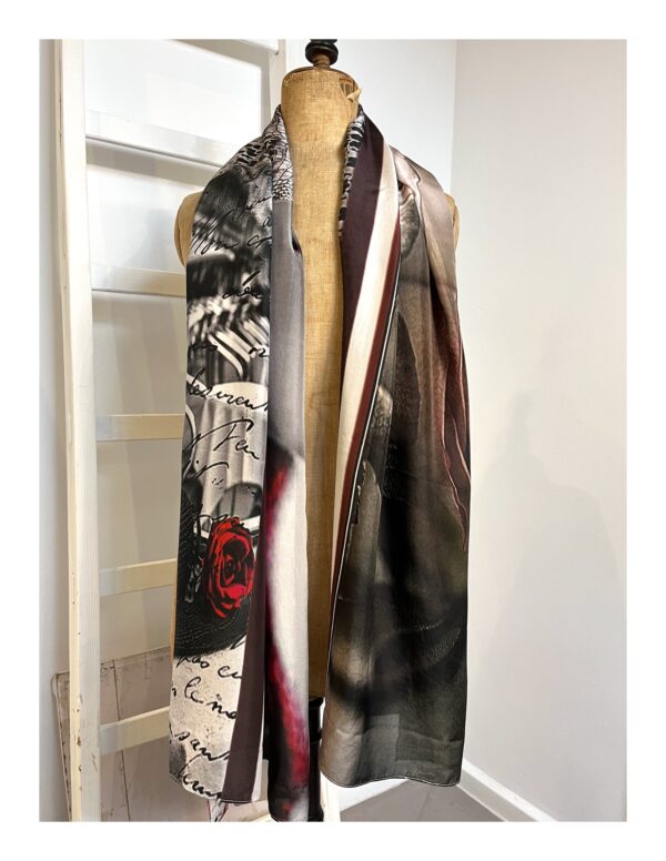 Zijde design sjaal in grijs met bordeauxrood