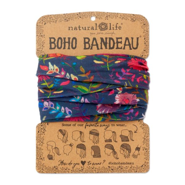 Blauw grijze Boho Bandeau haarband en tube sjaal van Natural life.