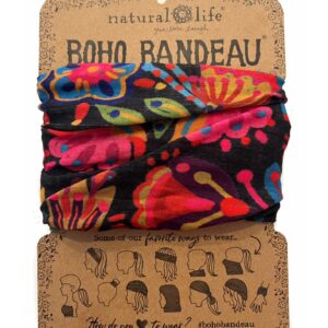 Zwarte brede Boho Bandeau hoofdband en sjaaltje met bloemen