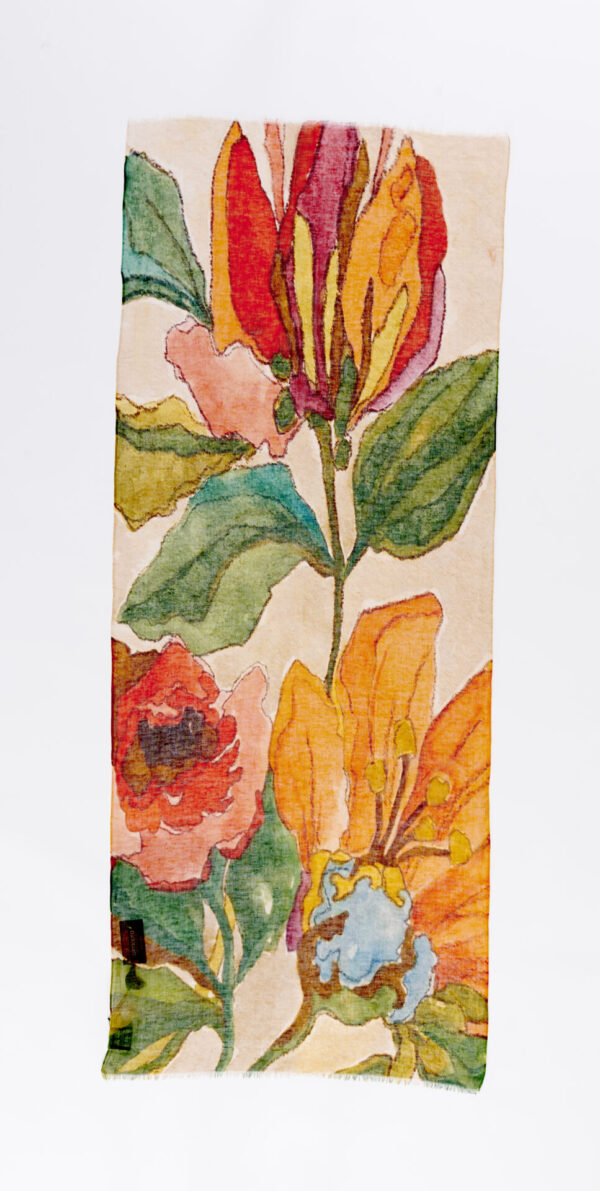Otracosa shawl met tulpen en papavers van katoen en linnen