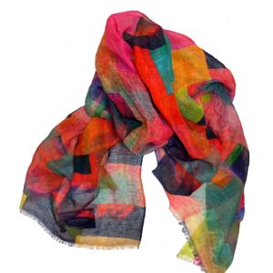 Gekleurde Otracosa sjaal met blokjes van linnen en katoen