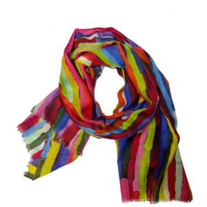 Gekleurde Otracosa shawl met strepen van wol en zijde