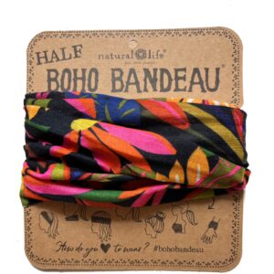 smalle zwarte Boho Bandeau haarband met gekleurde bloemen