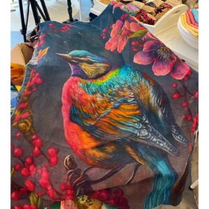 Gekleurde Otracosa sjaal met vogel van linnen en katoen