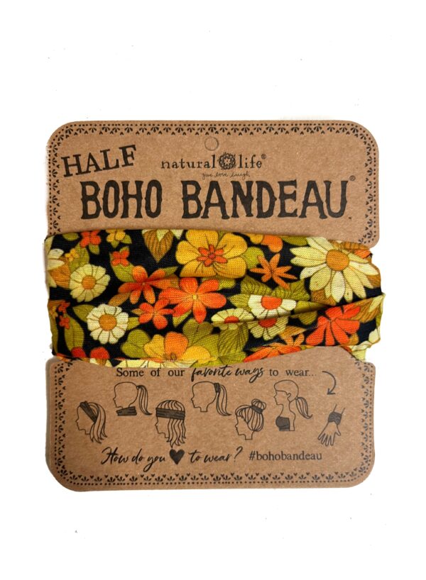 Smal Boho Bandeau haarbandje met bloemen in oranje