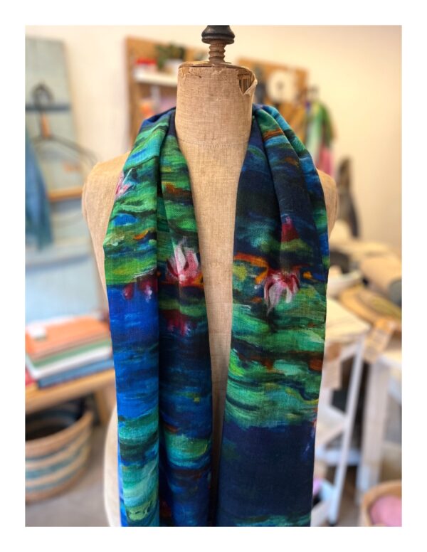 Blauwe Otracosa art shawl van Monet de waterlelies