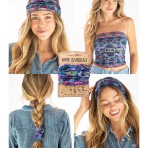 Brede paars blauwe Boho bandeau haarshawl