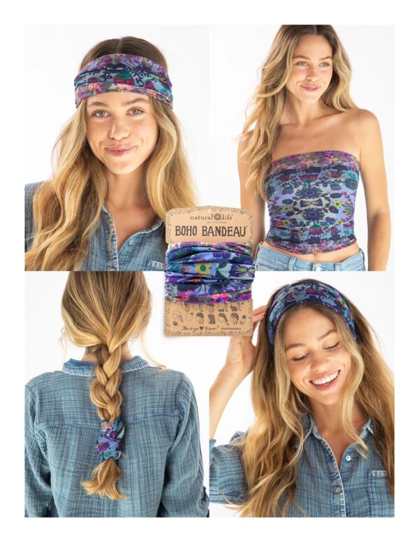 Brede paars blauwe Boho bandeau haarshawl