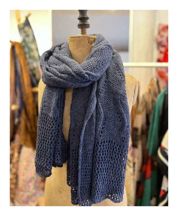 Jeans blauwe gebreide shawl en omslagdoek