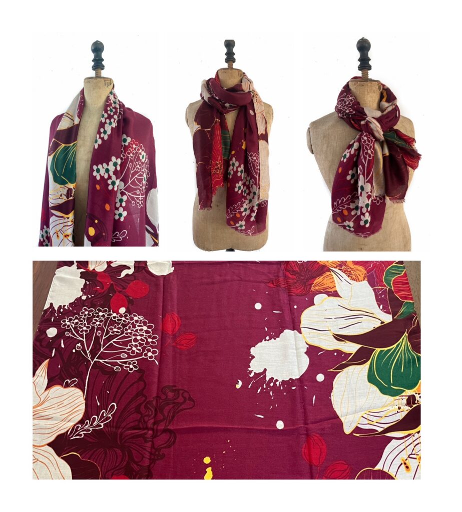 Bordeaux kleurige shawl met bloemen