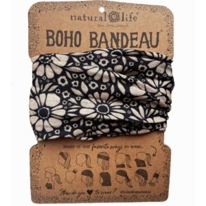 Zwarte Boho Bandeau haarband en sjaaltje met witte madeliefjes
