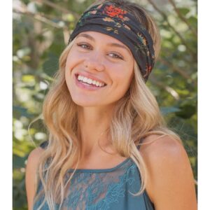 Zwarte Boho bandeau hoofdband en sjaaltje met rode bloemen