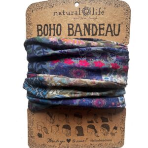 Blauwe Boho Bandeau haarband en sjaaltje in patchwork stijl
