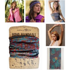 Brede Boho Bandeau haarshawl in blauw groen