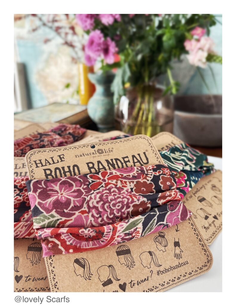 Roze Boho Bandeau haarbandje in Indian Blockprint style