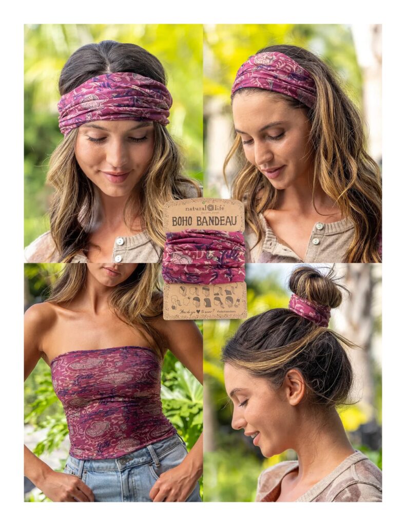 Bordeaux kleurige Boho Bandeau haarband en sjaaltje