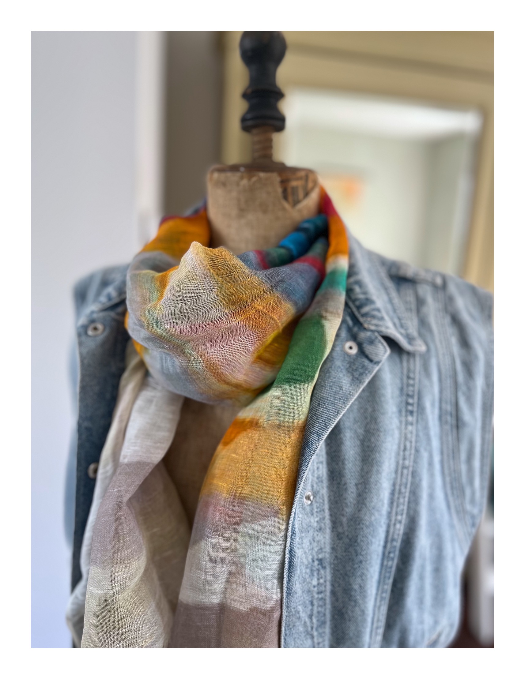 Artistieke multicolor sjaal luchtige katoen - linnen mix