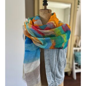 Artistieke multicolor sjaal luchtige katoen - linnen mix