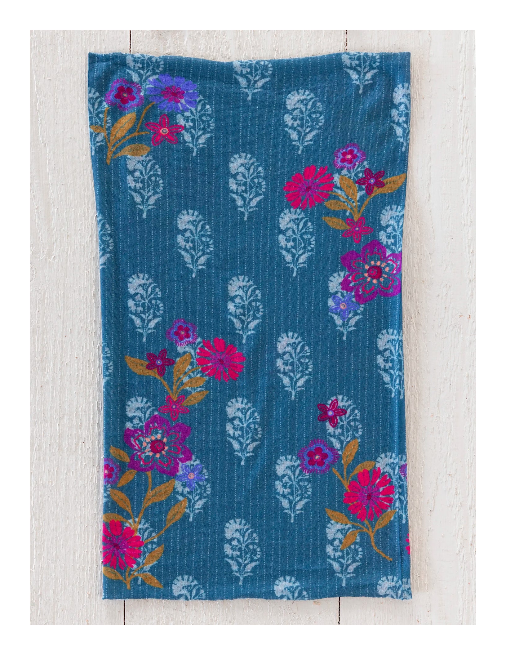 Brede blauwe haarshawl met roze bloemen
