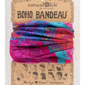 Brede Boho Bandeau haarshawl in roze en blauw