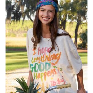 Brede blauwe haarshawl met roze bloemen