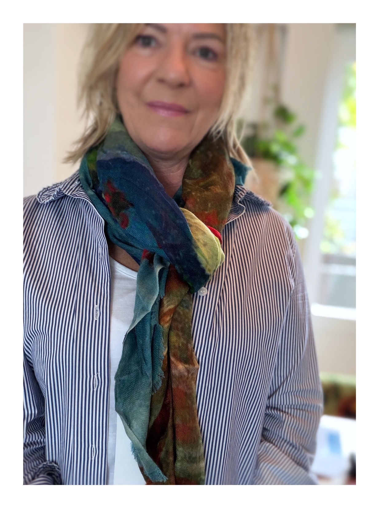 Wol met zijde art sjaal Van Gogh blauw - bloemenstilleven met klaprozen
