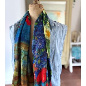 Wol met zijde art sjaal Van Gogh blauw - bloemenstilleven met klaprozen